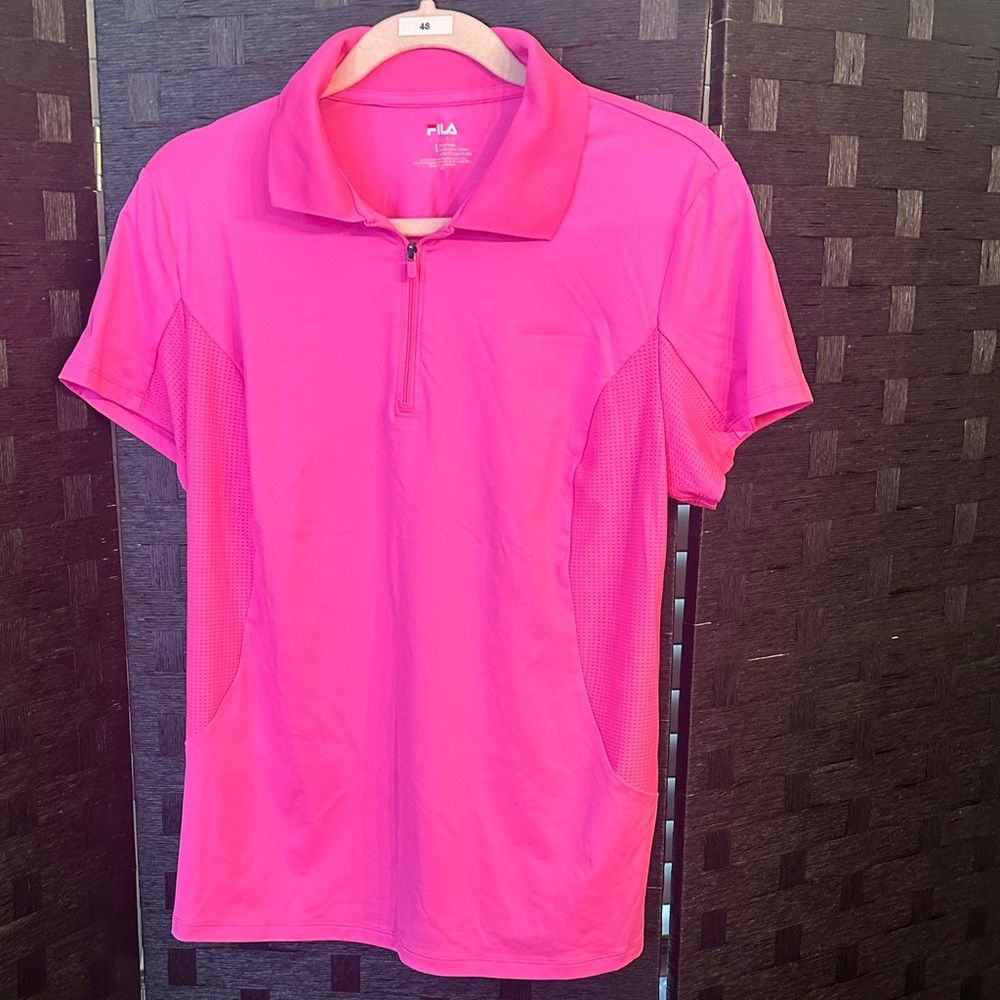 Fila Vibrant Pink Zip Polo Golf Shirt / pickleball / tennis size L NWOT